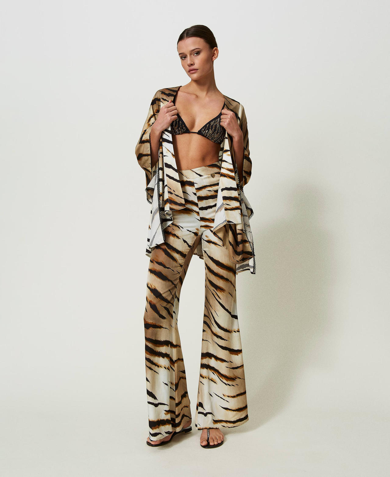 Twill trousers with animal print Animal Print Woman 241LB2GQQ_11270_01