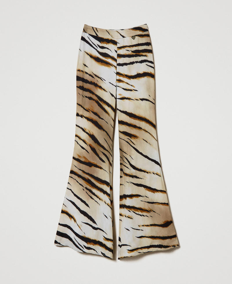 Pantaloni a palazzo con nervatura Donna, Beige | TWINSET Milano