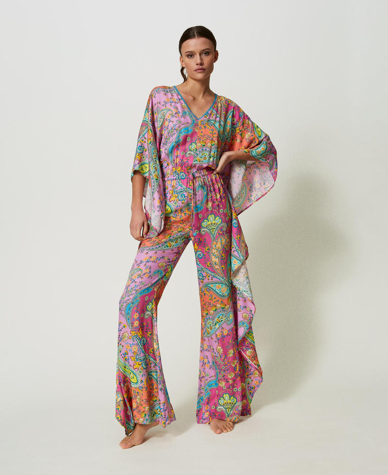 Twill jumpsuit with paisley print Multicolour “Pink Dahlia” Fuchsia Paisley Print Woman 241LB2GRR-01