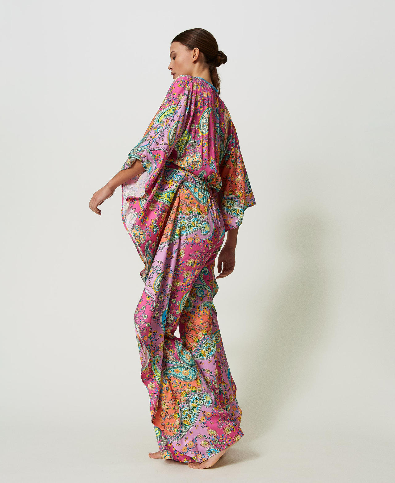 Twill jumpsuit with paisley print Multicolour “Pink Dahlia” Fuchsia Paisley Print Woman 241LB2GRR-02