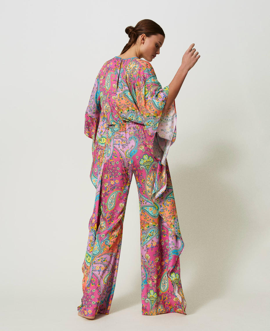 Twill jumpsuit with paisley print Multicolour “Pink Dahlia” Fuchsia Paisley Print Woman 241LB2GRR-03