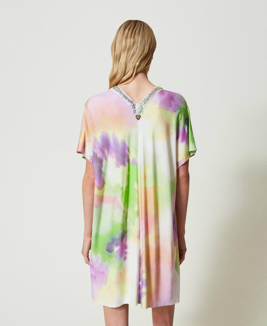 Tie-dye print kaftan with sequins