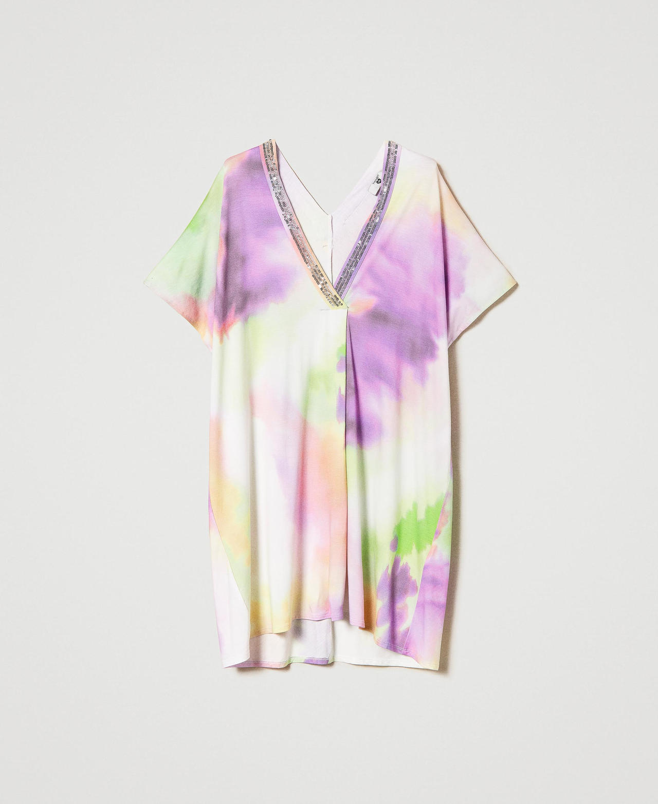 Tie-dye print kaftan with sequins Multicolour Lime Tie-Dye Print Woman 241LB2KCC_11268_0S