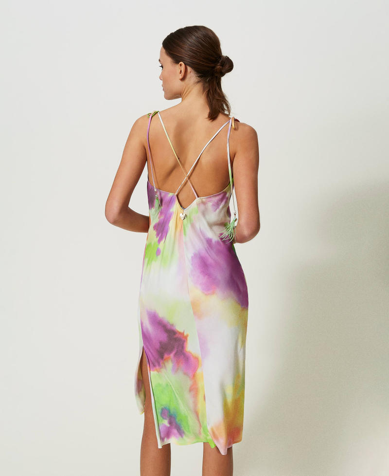 Midi slip dress with tie-dye print Multicolour Lime Tie-Dye Print Woman 241LB2KKK_11268_03