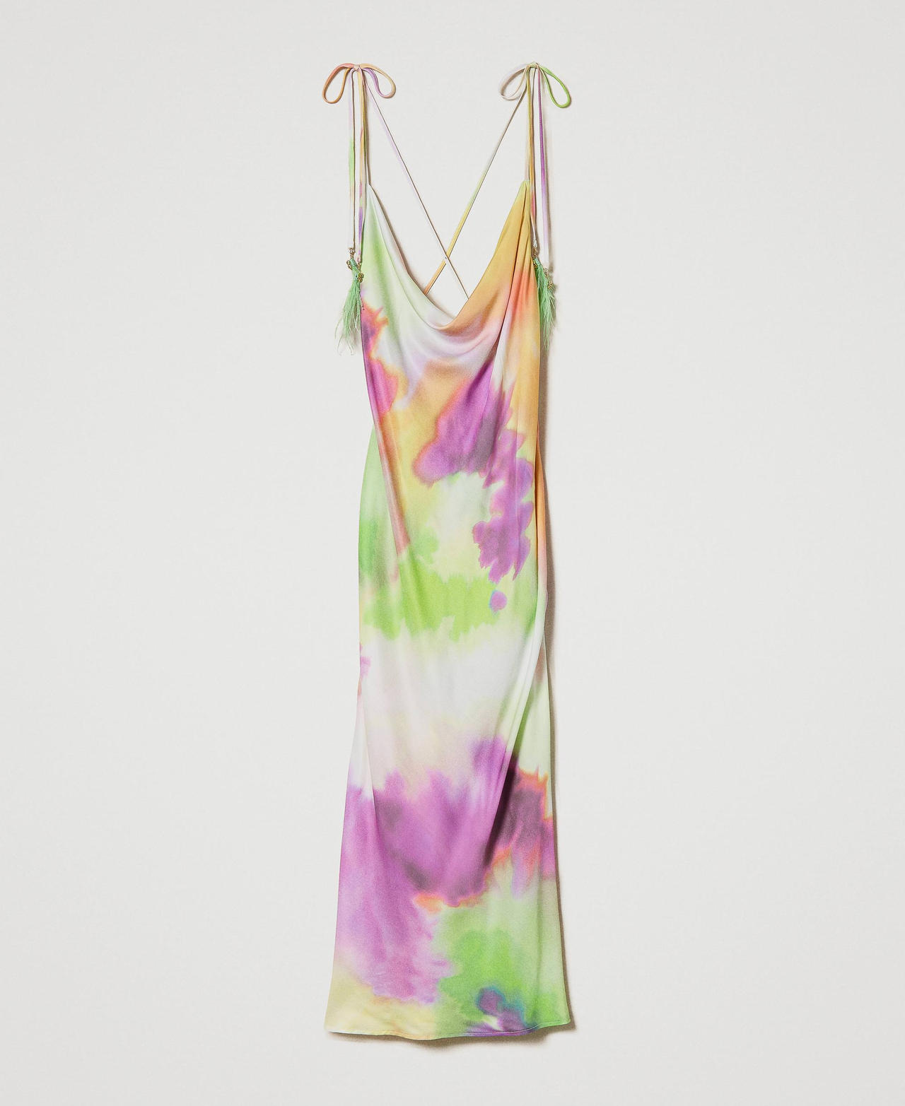 Midi slip dress with tie-dye print
