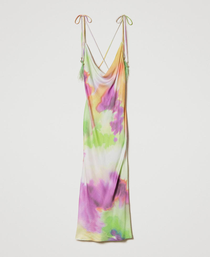 Midi slip dress with tie-dye print Multicolour Lime Tie-Dye Print Woman 241LB2KKK_11268_0S