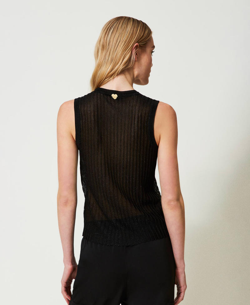 Lurex-Stricktop mit Rundhalsschnitt Schwarz Frau 241LB31AA_00006_03