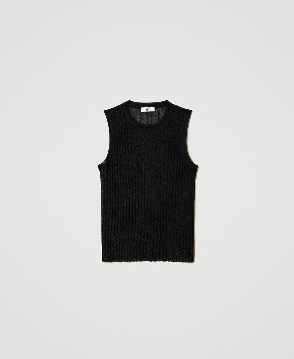 Lurex knit crew neck top Black Woman 241LB31AA_00006_S0