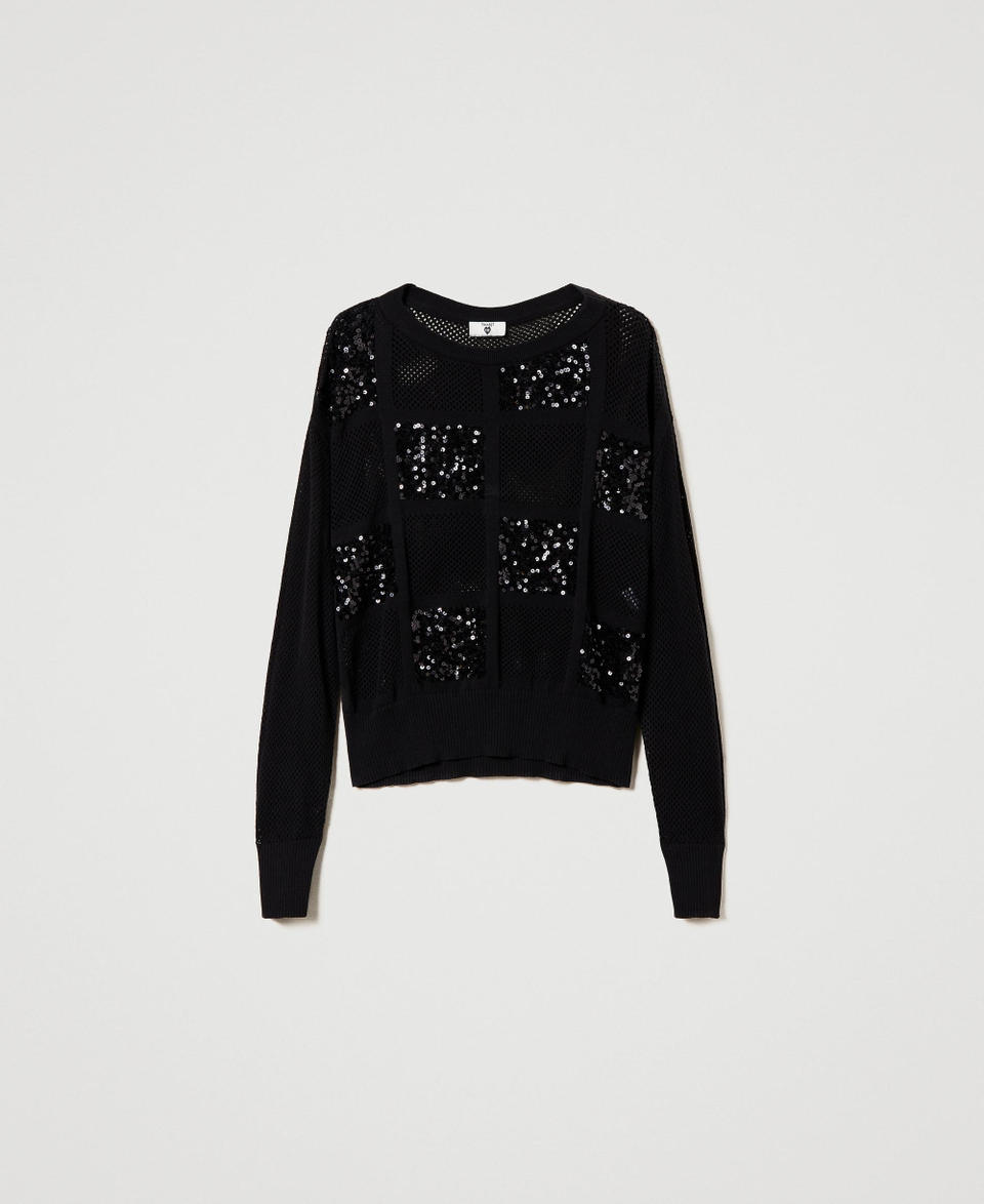 Mesh stitch and sequin jumper Black Woman 241LB32BB_00006_0S