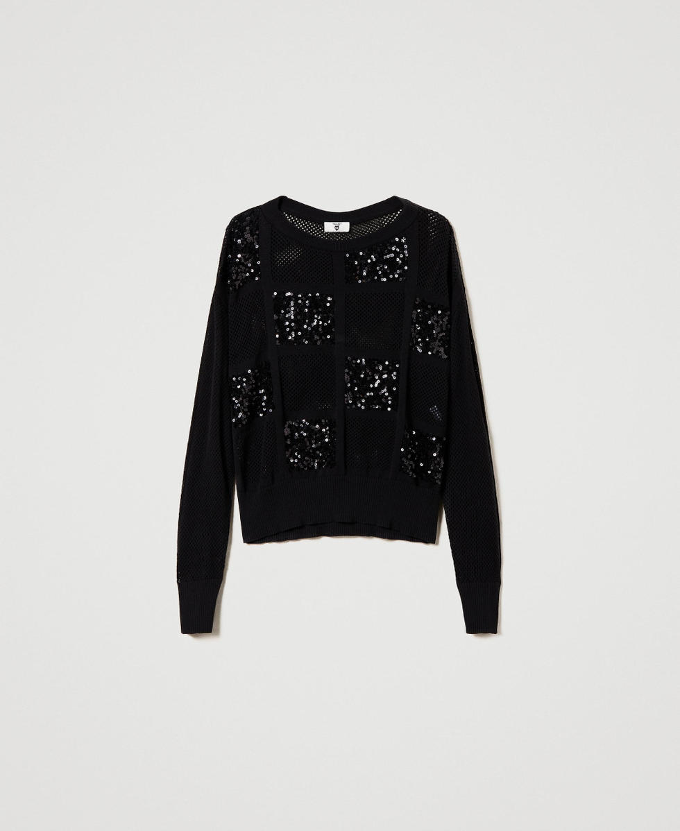 Mesh stitch and sequin jumper