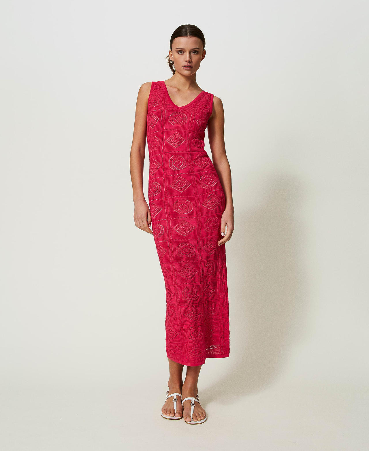 Knitted midi dress Woman, Fuchsia | TWINSET Milano