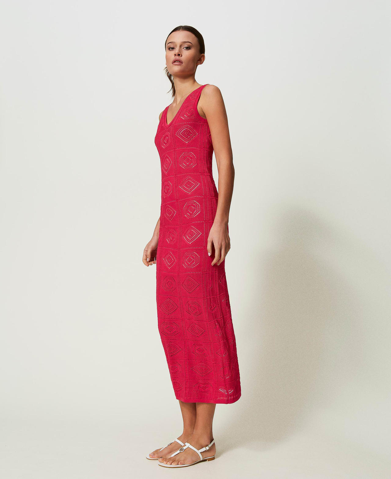 Knitted midi dress “Pink Dahlia” Fuchsia Woman 241LB3BBB_07041_02