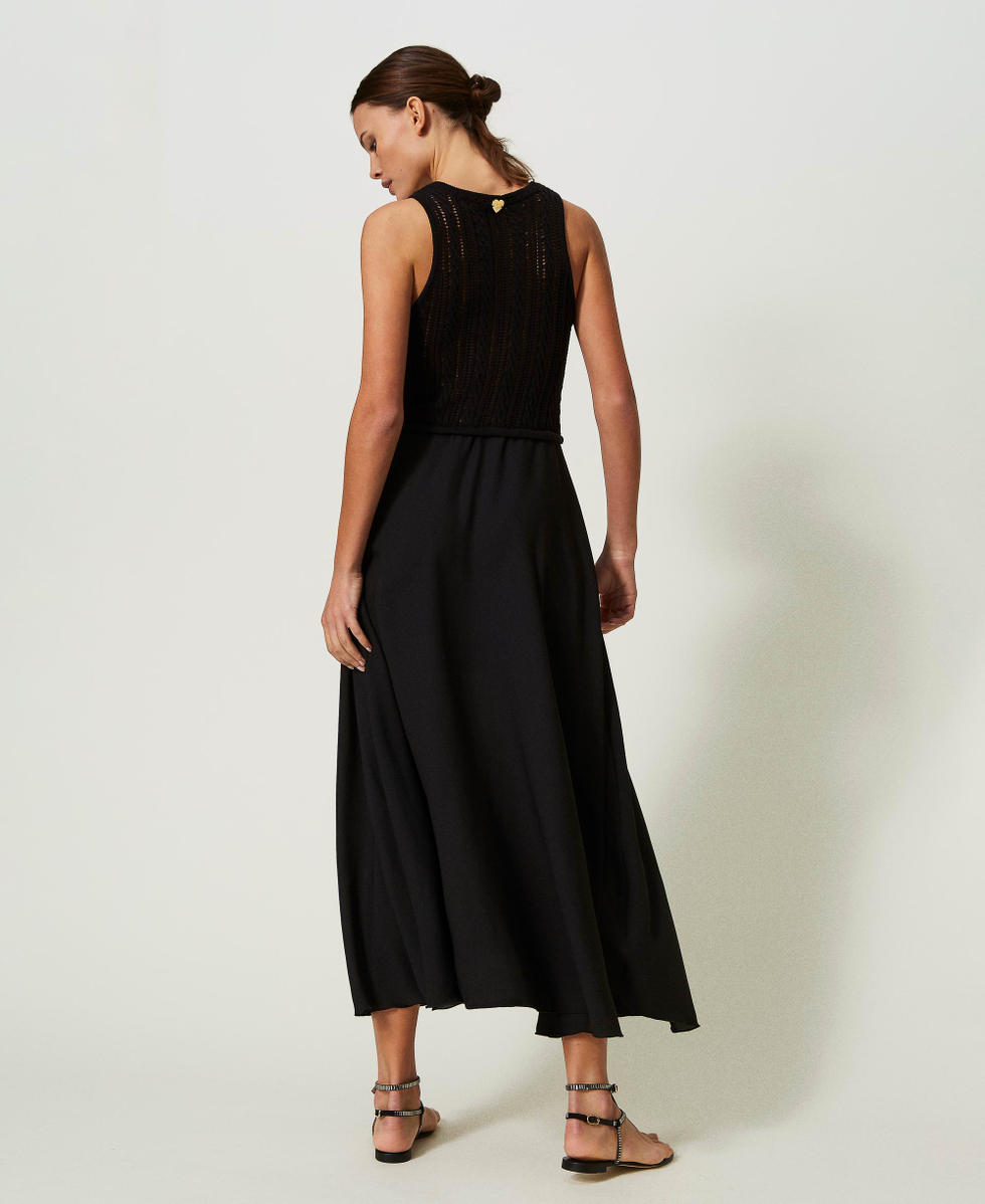 Robe longue en maille et crepe georgette Femme Noir TWINSET Milano