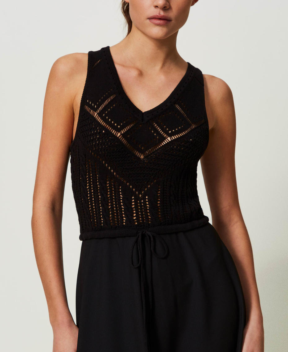 Abito lungo in maglia e georgette Nero Donna 241LB3CAA_00006_04