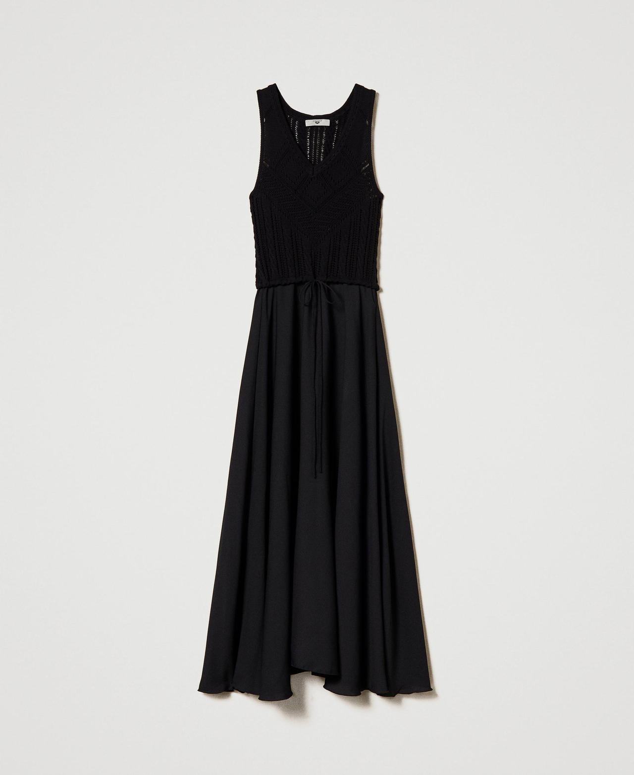 Knit and georgette long dress Woman Black TWINSET Milano