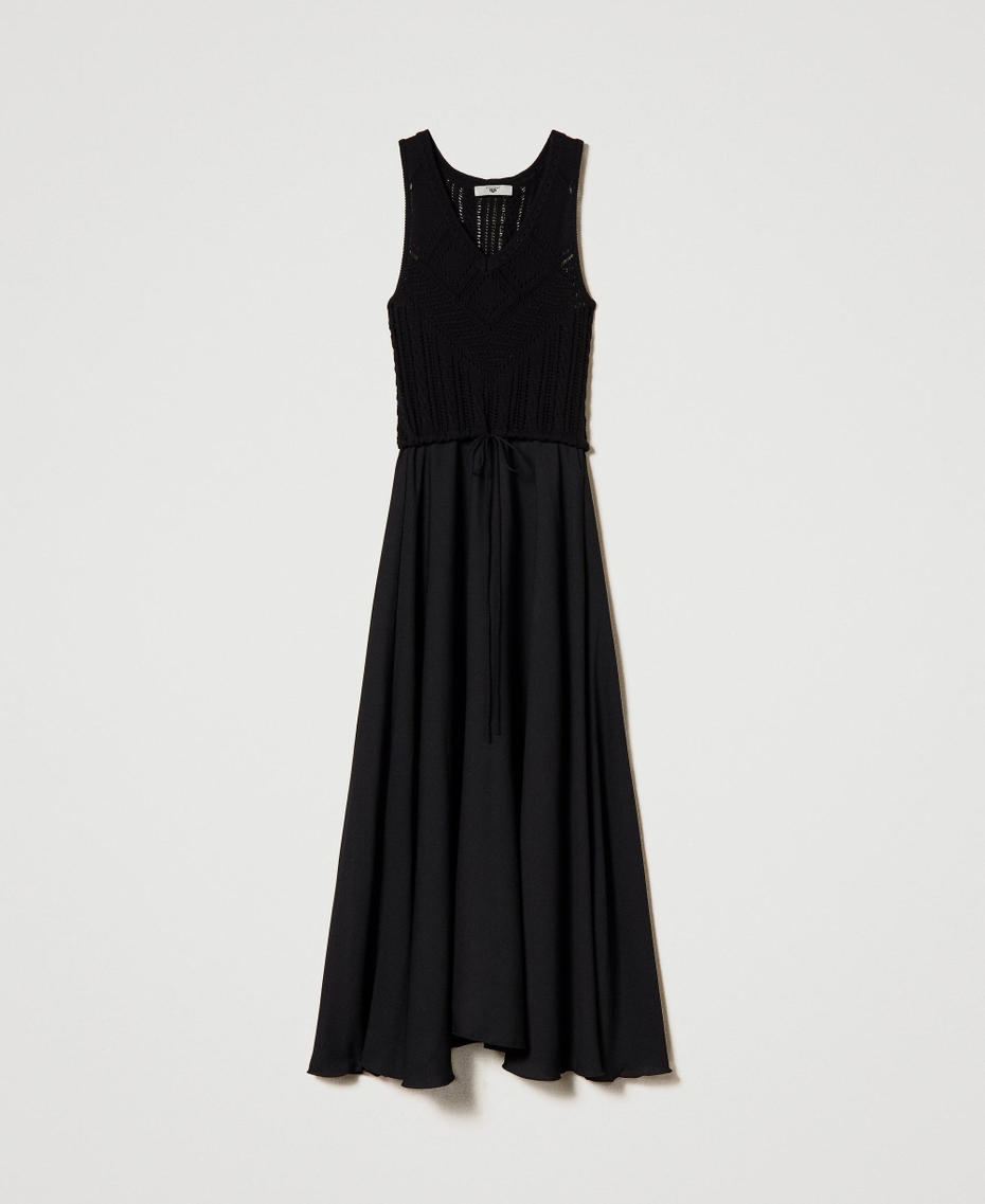Abito lungo in maglia e georgette Nero Donna 241LB3CAA_00006_S0