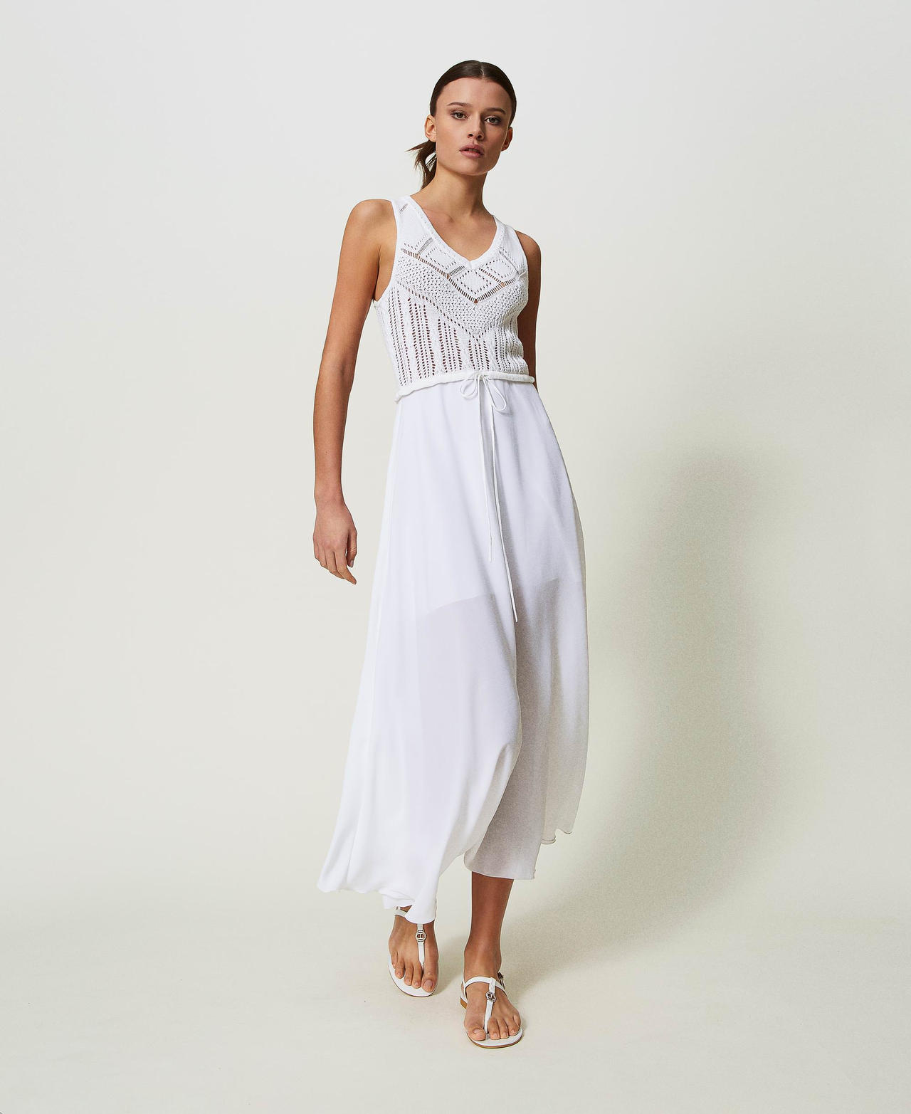 Abito lungo in maglia e georgette Star White Donna 241LB3CAA_10298_01