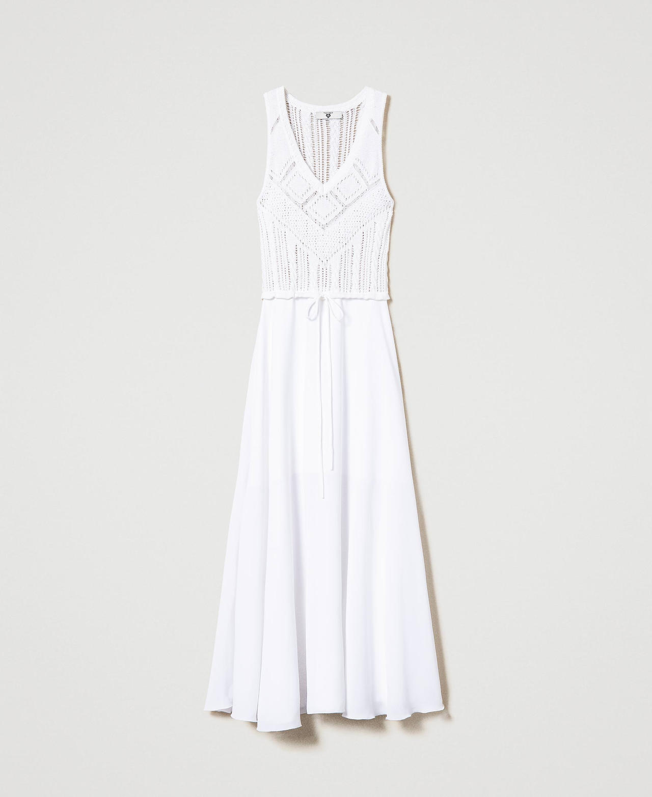 Robe longue en maille et crêpe georgette