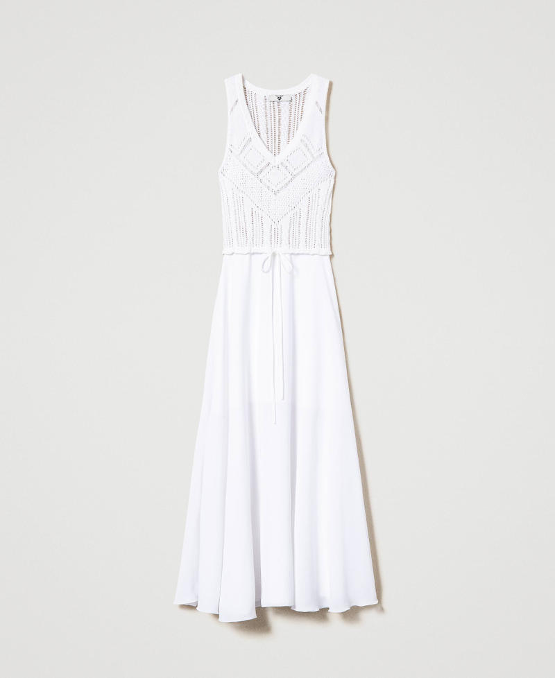 Robe longue en maille et crêpe georgette