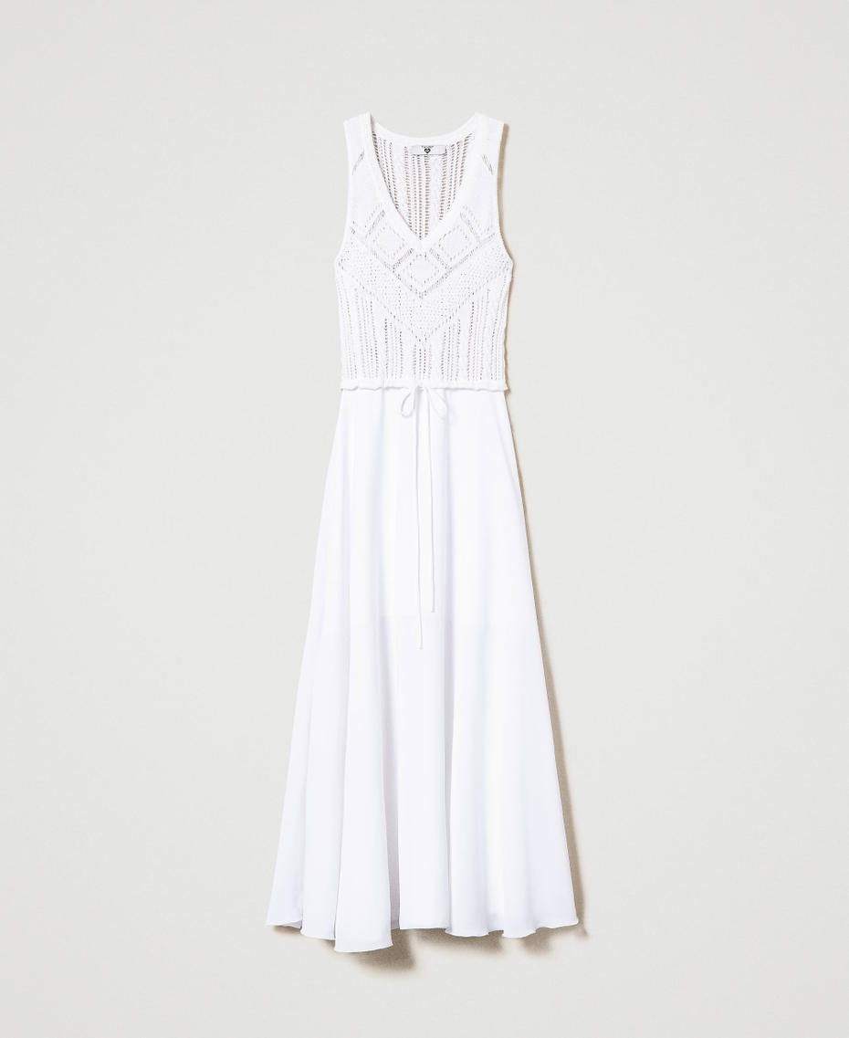 Robe longue en maille et cr??pe georgette Femme, Blanc | TWINSET Milano