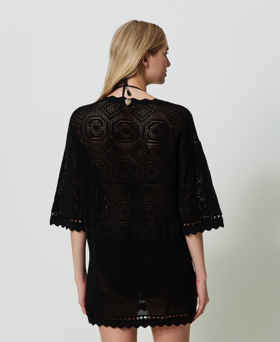 Caftano in maglia traforata Nero Donna 241LB3DAA_00006_03