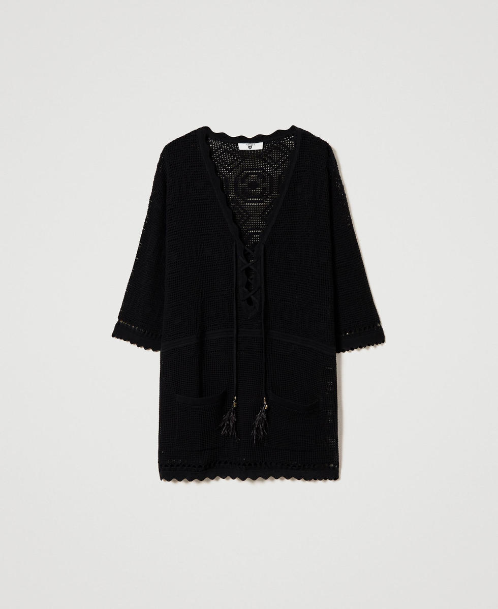 Caftano in maglia traforata Nero Donna 241LB3DAA_00006_S0