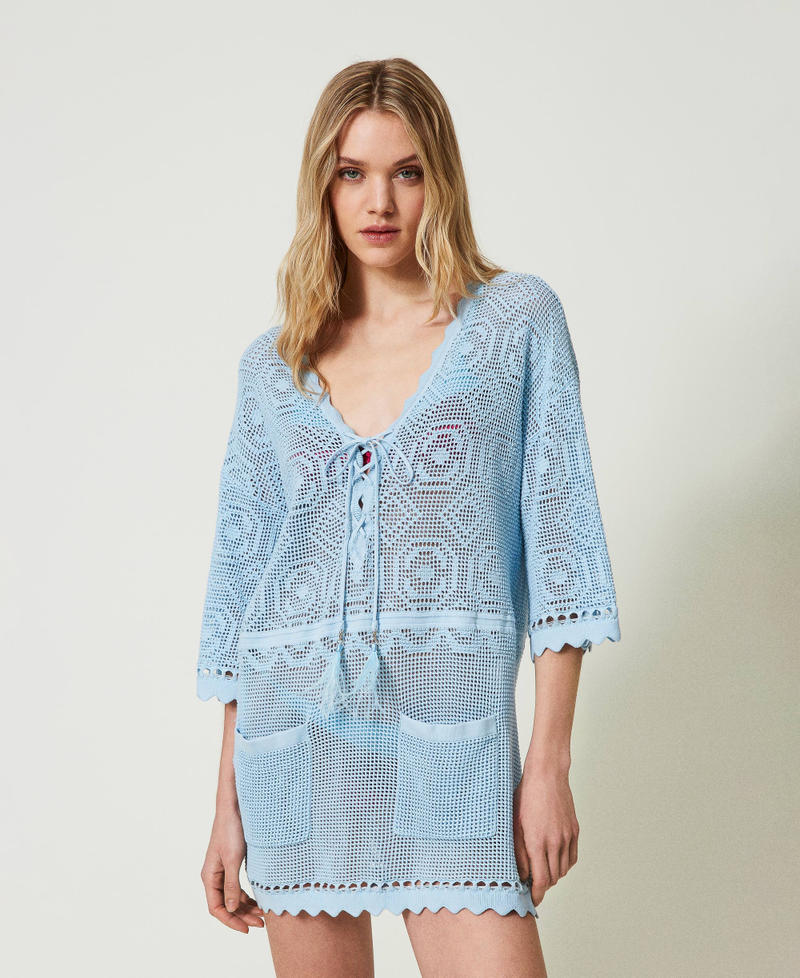 Caftano in maglia traforata Azzurro "Aquamarine" Donna 241LB3DAA_11261_01