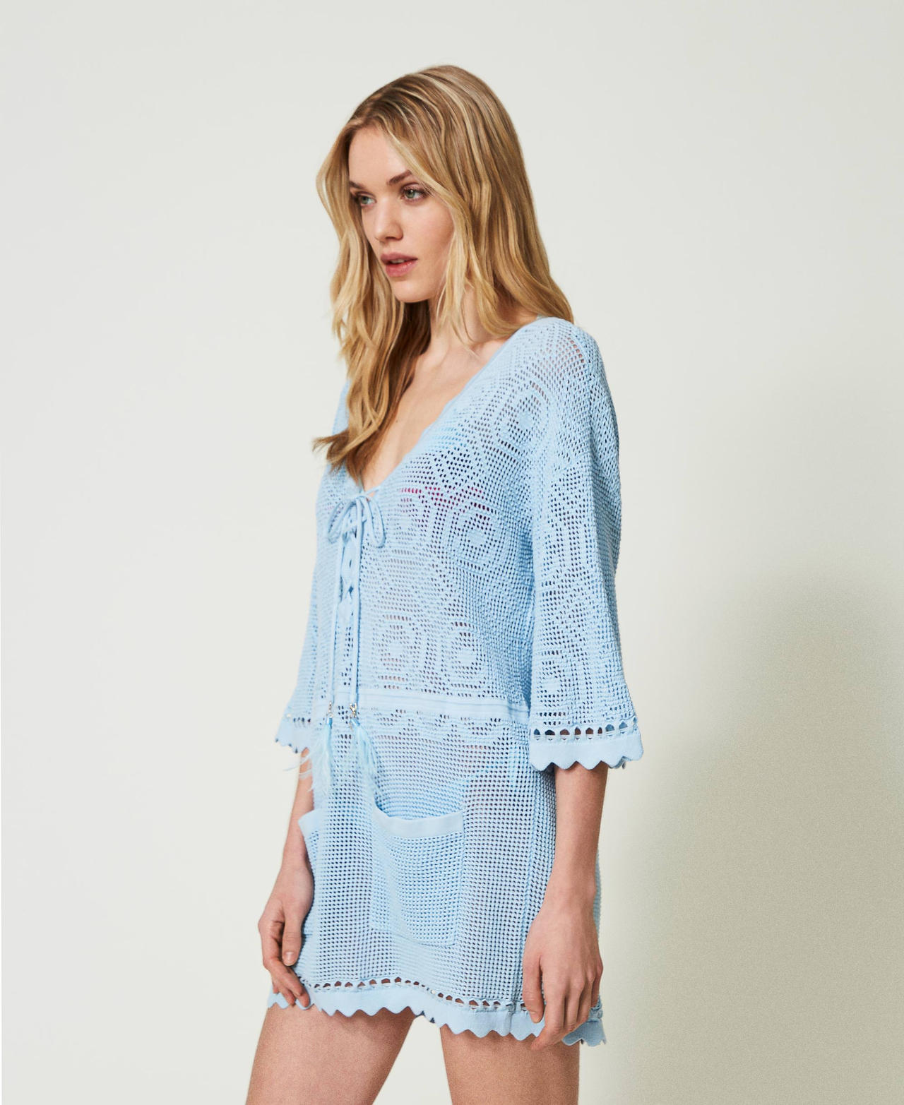 Caftano in maglia traforata Azzurro "Aquamarine" Donna 241LB3DAA_11261_02