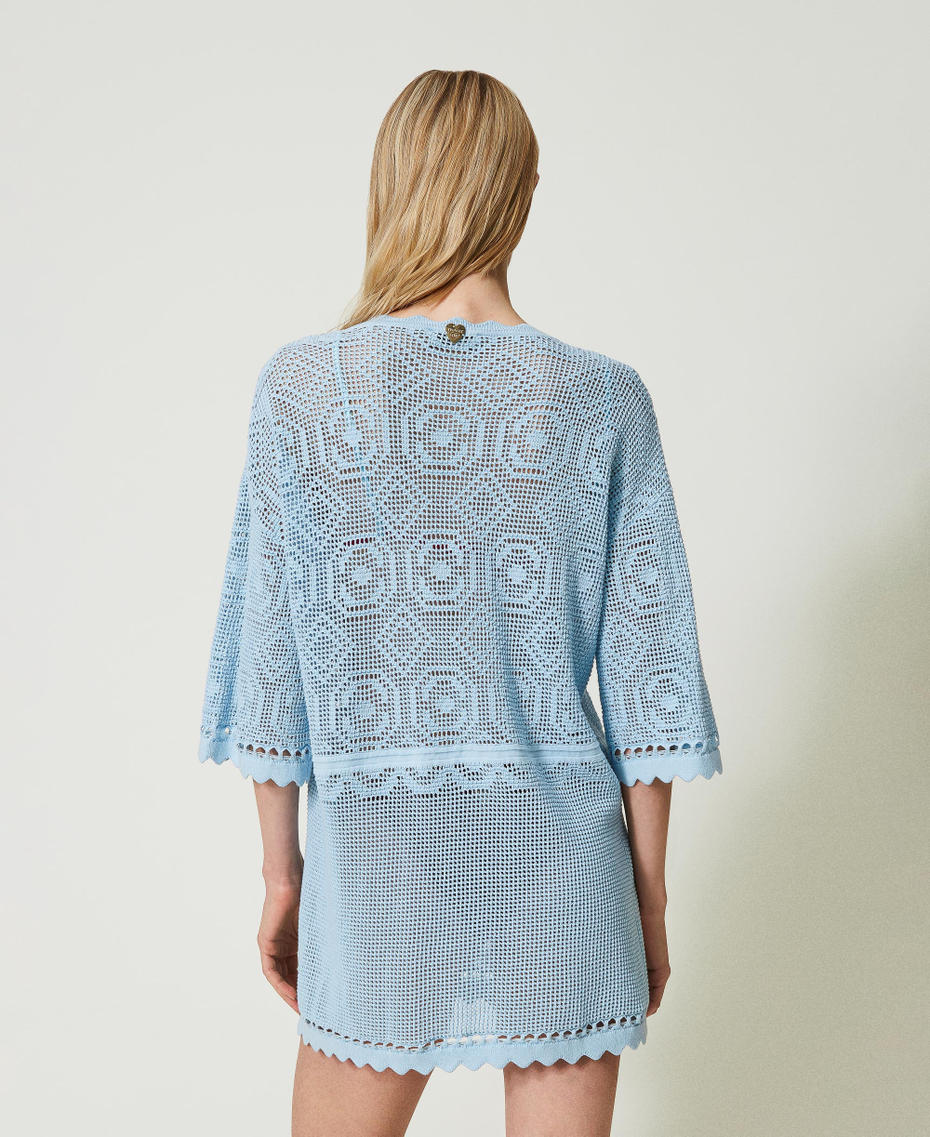 Caftano in maglia traforata Azzurro "Aquamarine" Donna 241LB3DAA_11261_03