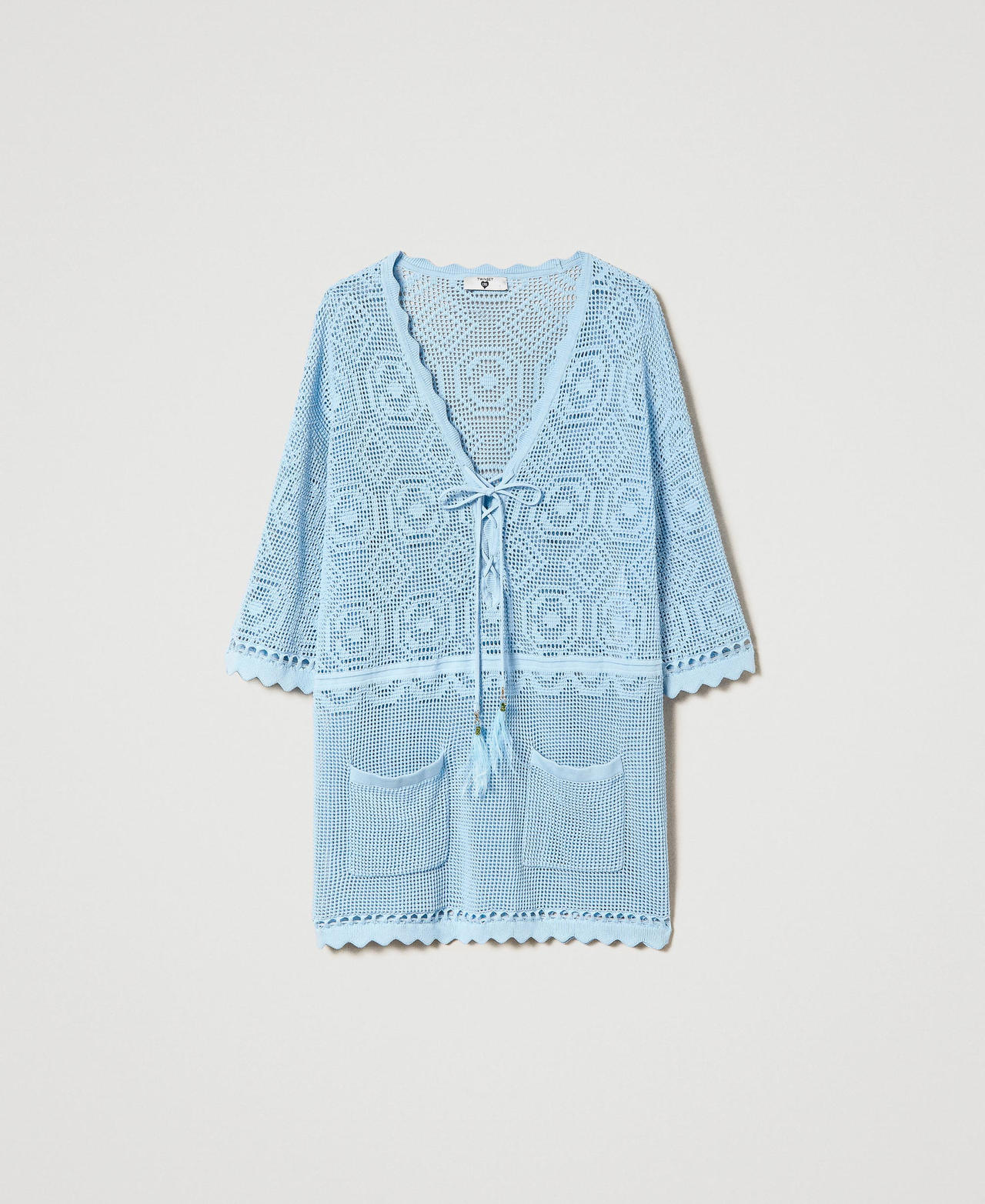 Caftano in maglia traforata Azzurro "Aquamarine" Donna 241LB3DAA_11261_0S