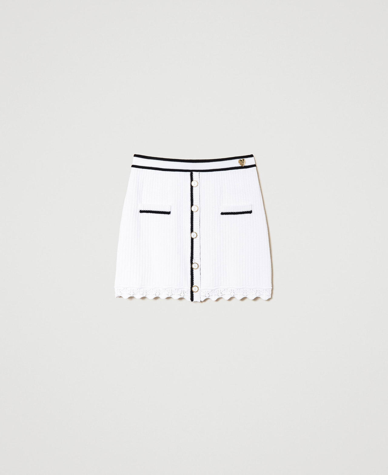 Ribbed miniskirt with buttons Two-tone Star White / Black Woman 241LB3FBB_11364_0S
