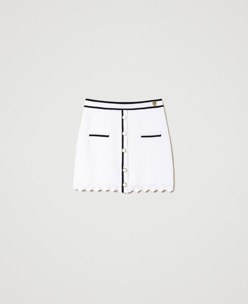 Minifalda de canalé con botones Bicolor Star White / Negro Mujer 241LB3FBB-0S