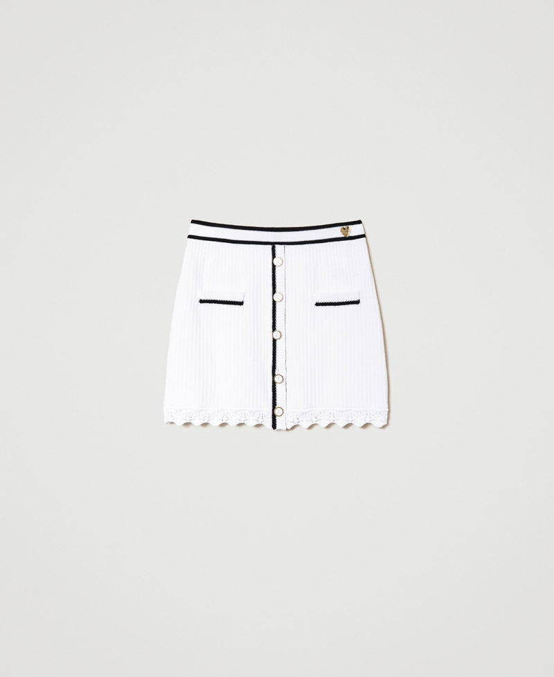 Ribbed miniskirt with buttons Two-tone Star White / Black Woman 241LB3FBB_11364_0S