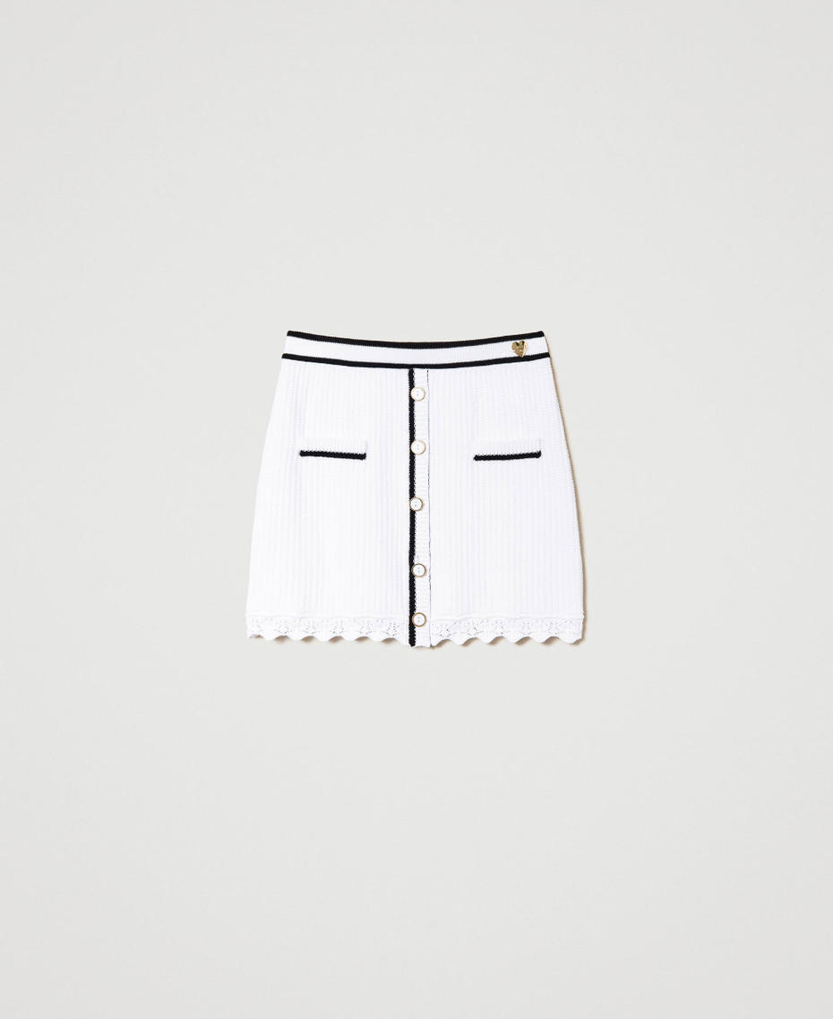 Ribbed miniskirt with buttons Two-tone Star White / Black Woman 241LB3FBB_11364_S0