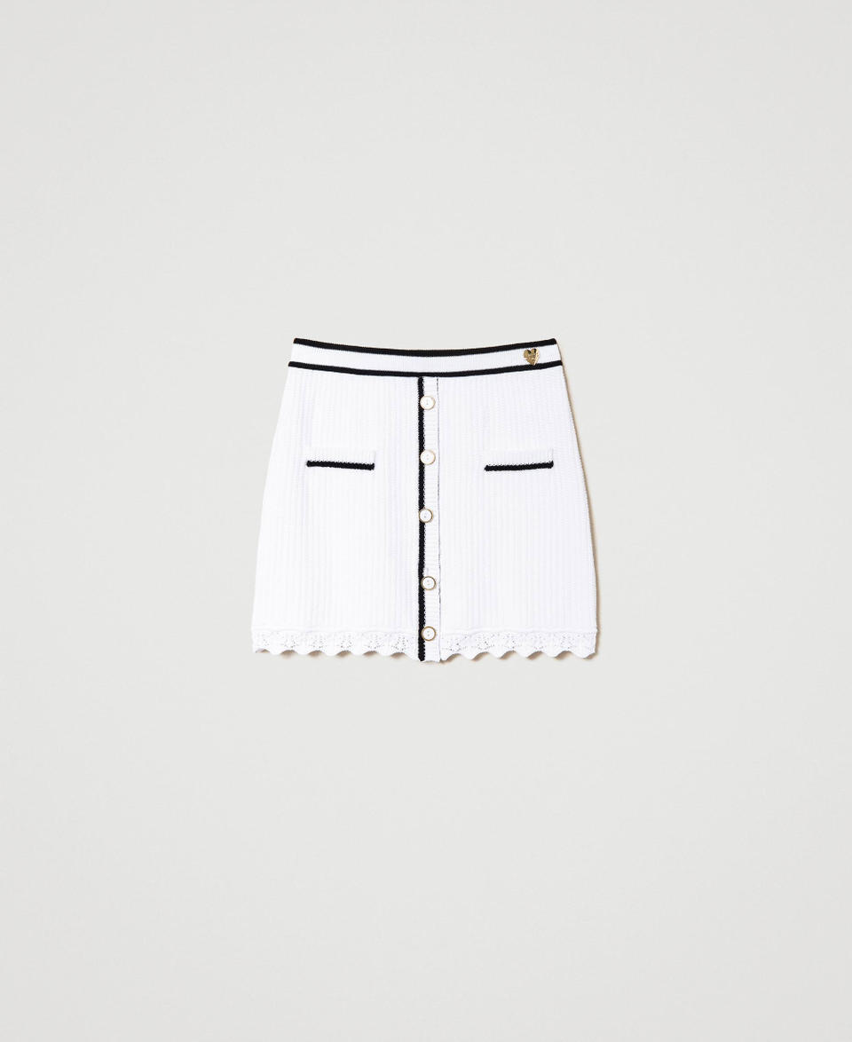Ribbed miniskirt with buttons Two-tone Star White / Black Woman 241LB3FBB_11364_0S