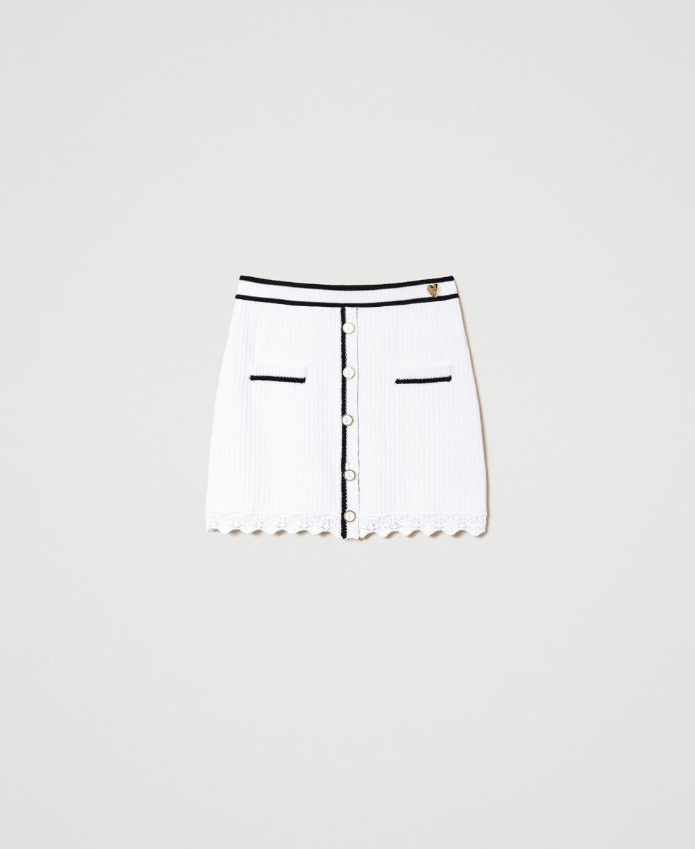 Gerippter Minirock mit Kn&ouml;pfen Zweifarbig Star White / Schwarz Frau 241LB3FBB_11364_S0