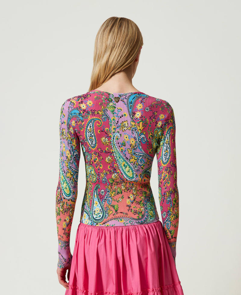 Pullover mit Paisleyprint Print Paisley Multicolor „Pink Dahlia“-Fuchsia Frau 241LB3GAA-03