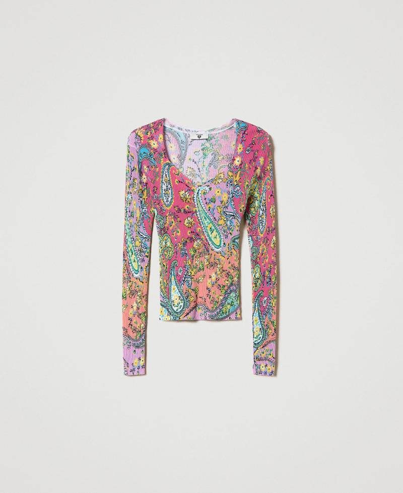 Paisley print jumper Multicolour “Pink Dahlia” Fuchsia Paisley Print Woman 241LB3GAA-0S