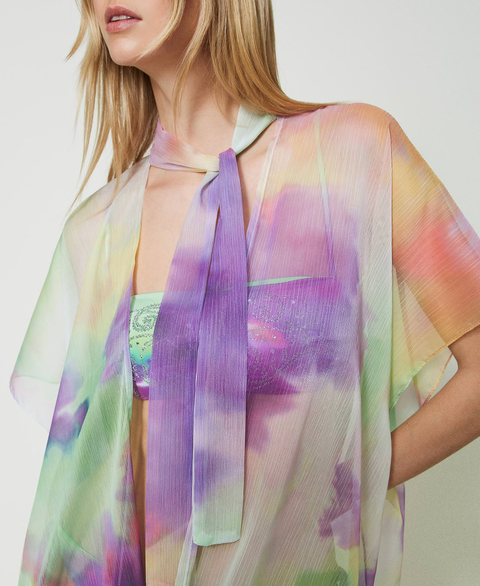 Organza poncho with tie-dye print