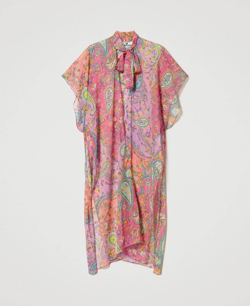 Organza poncho with tie-dye print