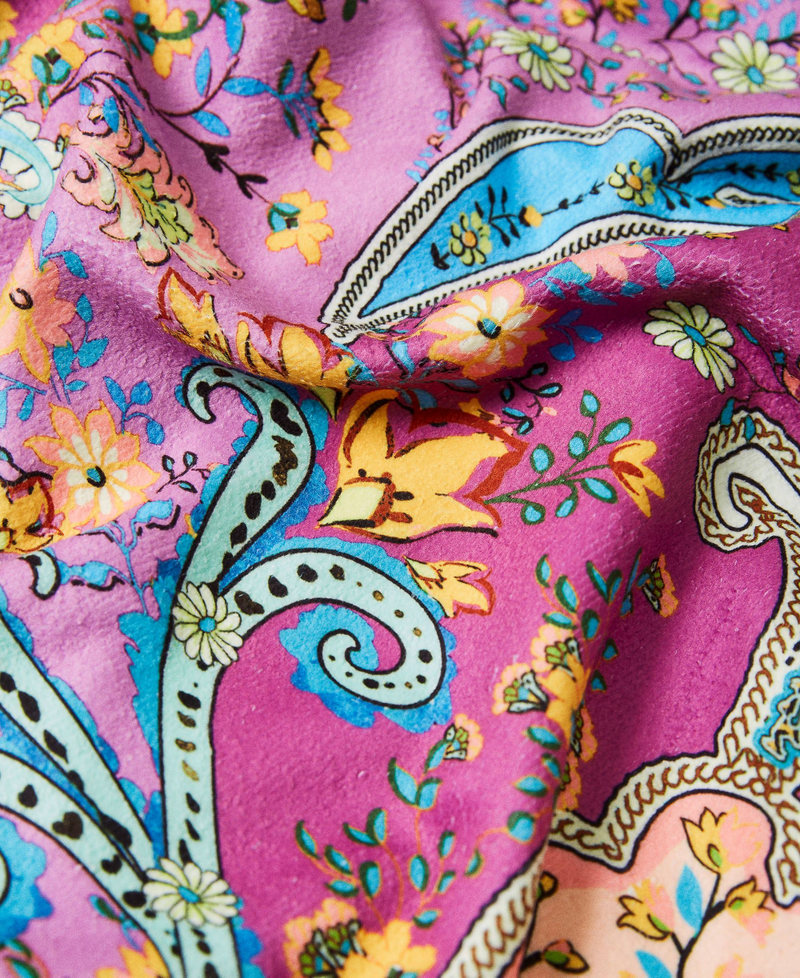 Fazzoletto Da Taschino Kiton, Seta 100%, Fantasia Paisley Rosa Fucsia E Bianco, Uomo