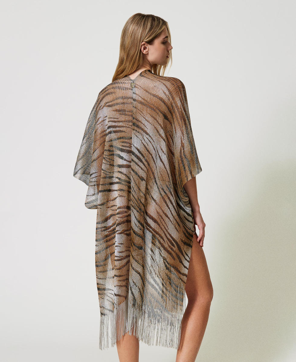 Animal print mesh poncho