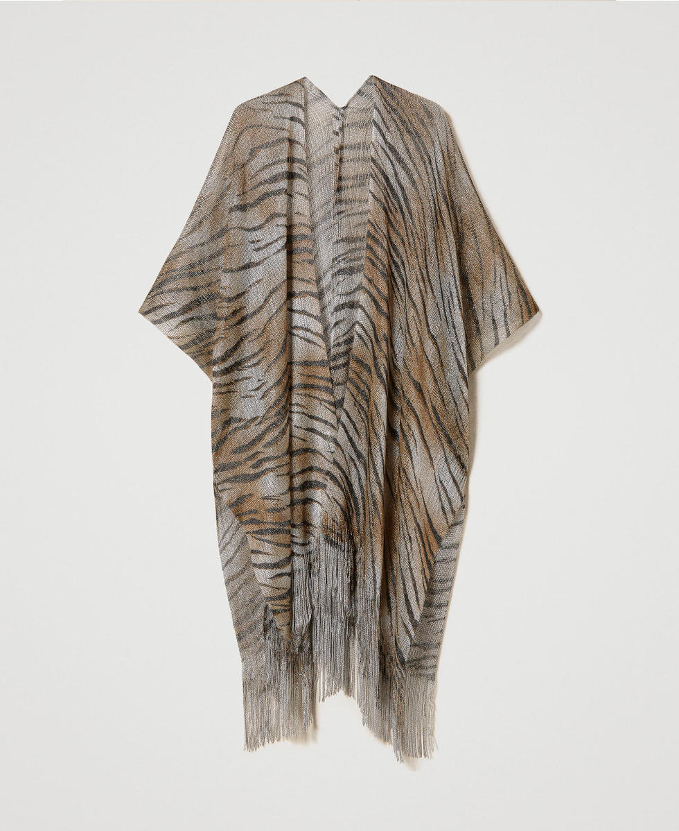 Animal print mesh poncho