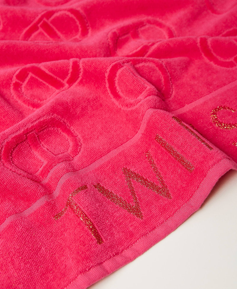 Terry beach towel with jacquard logo “Pink Dahlia” Fuchsia Woman 241LB4AFF-02