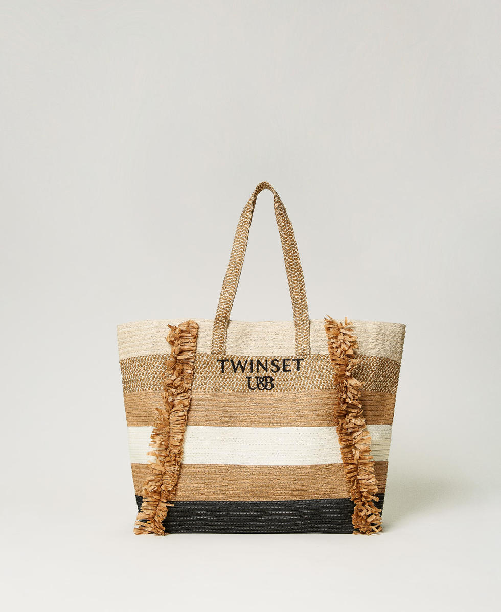 Straw shopper with fringes Woman Brown TWINSET Milano
