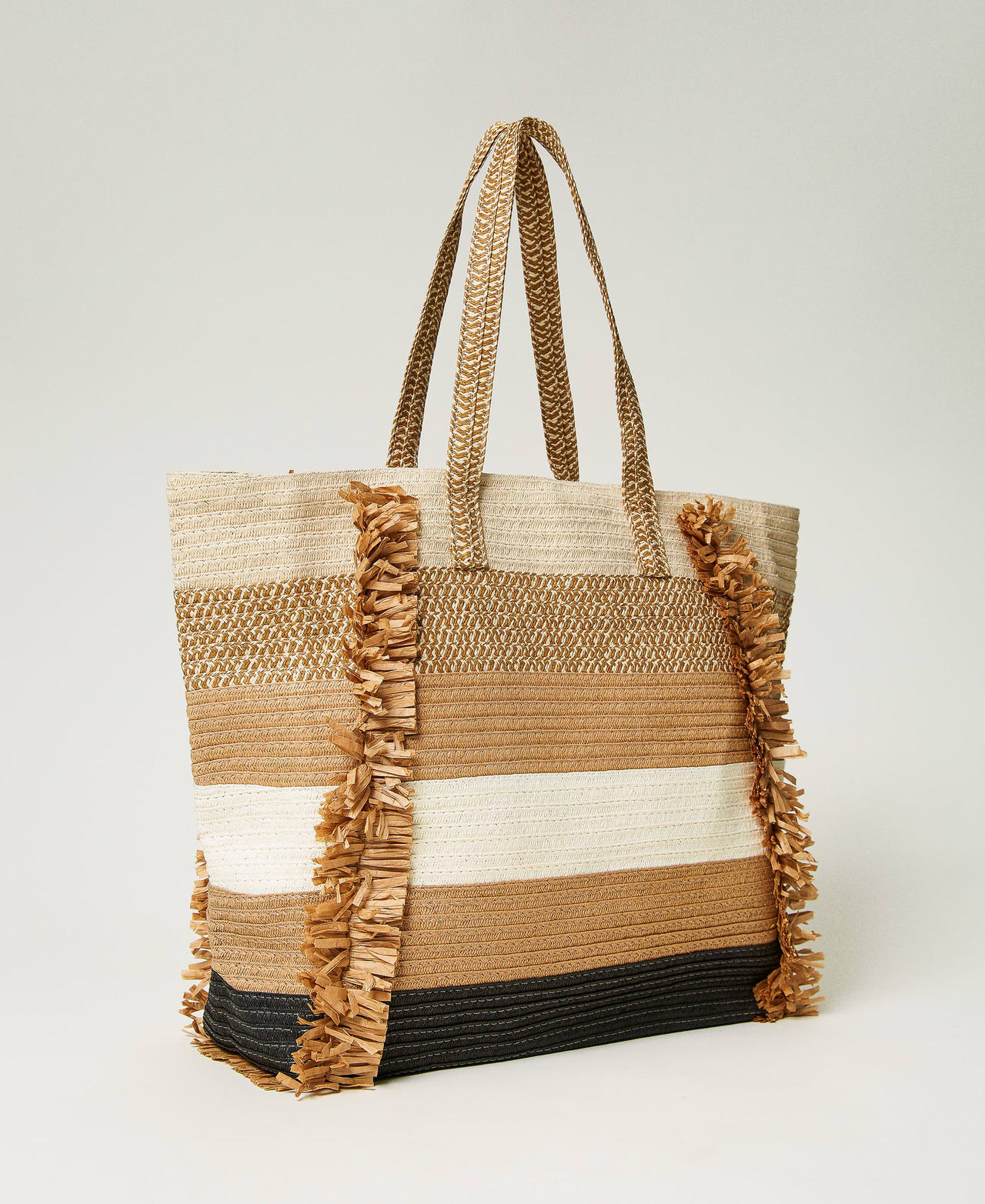 Соломенная сумка-шоппер с бахромой Разноцветный Звездный Белый / Бежевый Нуга / Черный женщина 241LB7100_11361_03