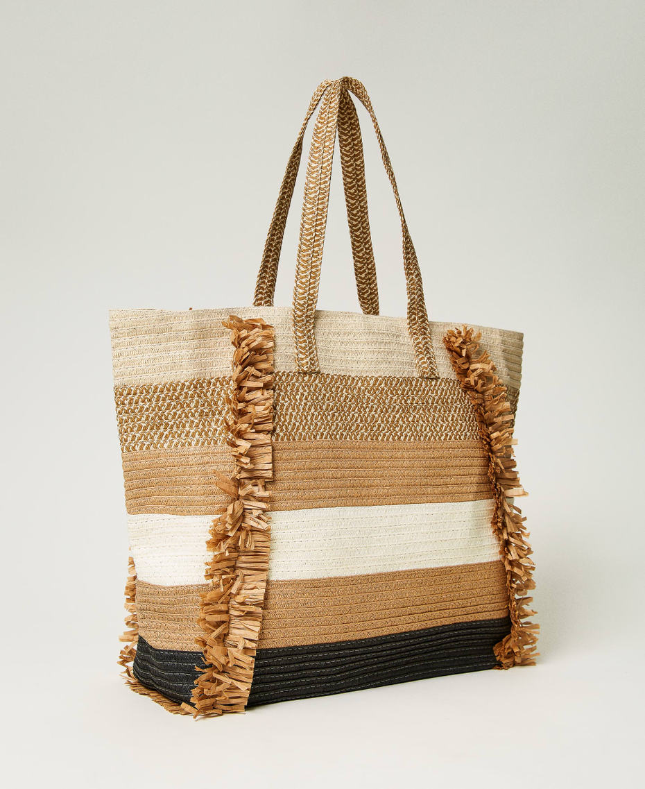 Borsa shopper in paglia con frange Multicolor Star White / Beige Nougat / Nero Donna 241LB7100_11361_03