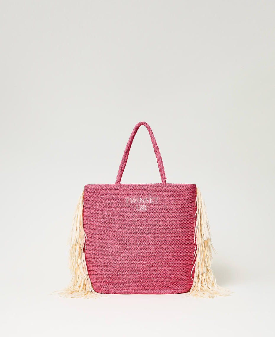 Raffia-like shopping bag with fringes “Pink Dahlia” Fuchsia Woman 241LB71AA-01