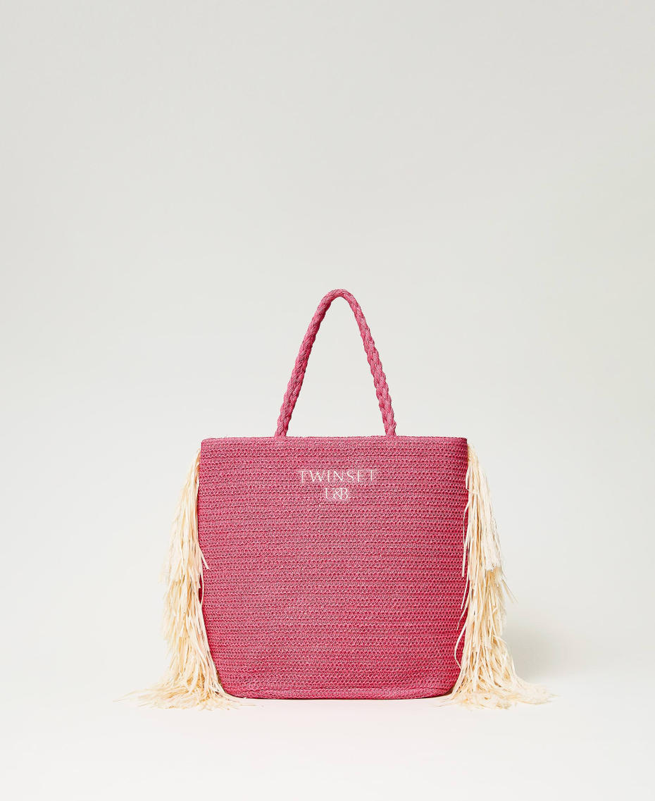 Bolso shopper efecto rafia con flecos Fucsia "Pink Dahlia" Mujer 241LB71AA_07041_01