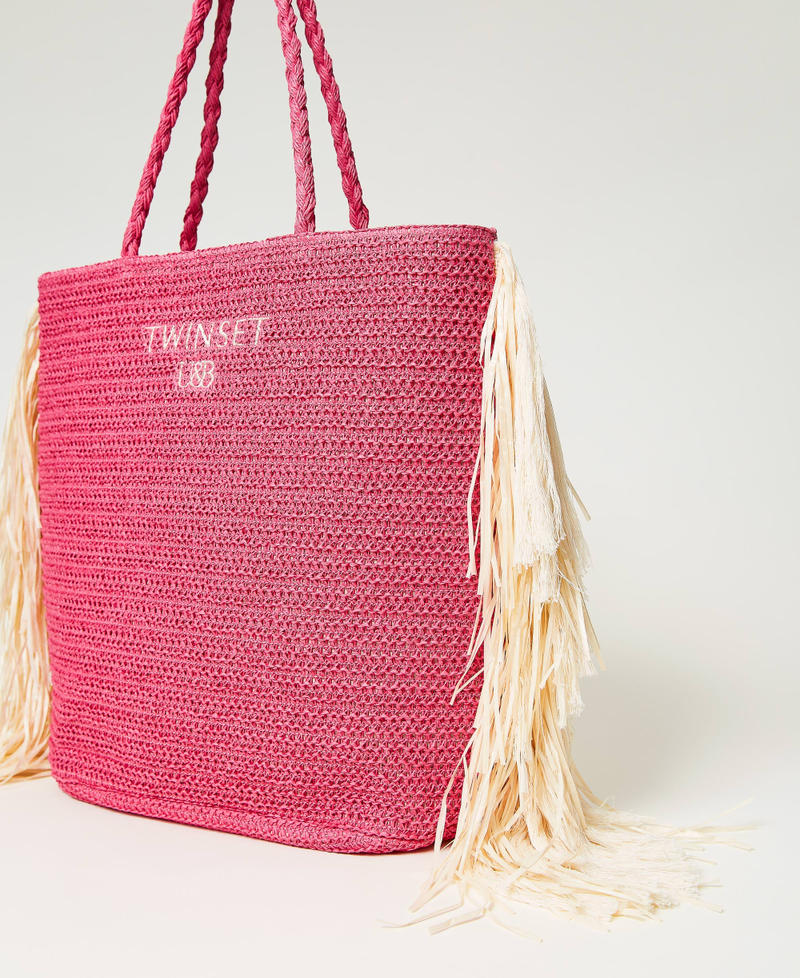 Raffia-like shopping bag with fringes “Pink Dahlia” Fuchsia Woman 241LB71AA-02